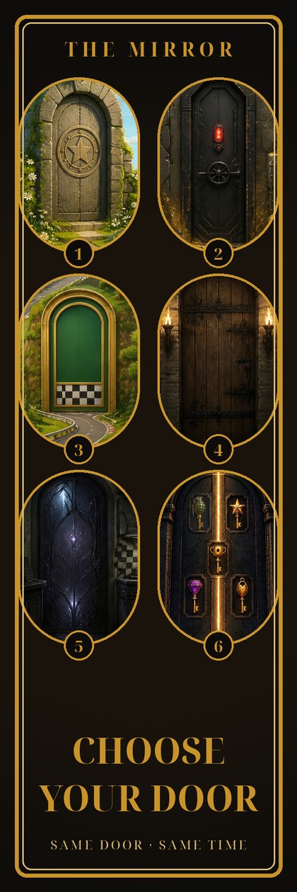 The six-door bookmark, front: all six doors above the words Choose Your Door